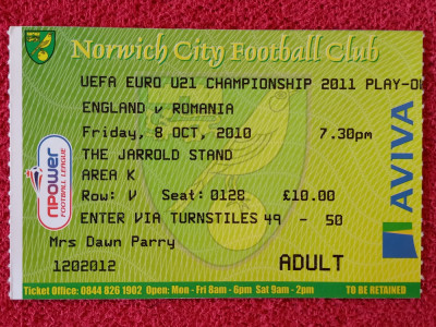 Bilet meci fotbal ANGLIA (U21) - ROMANIA (U21) 08.10.2010 foto