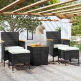 VidaXL Set mobilier bistro, 5 piese, negru, poliratan și lemn acacia