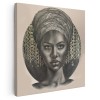 Tablou portret carbune femeie africana cu turban, maro 1320 Tablou canvas pe panza CU RAMA 60x60 cm