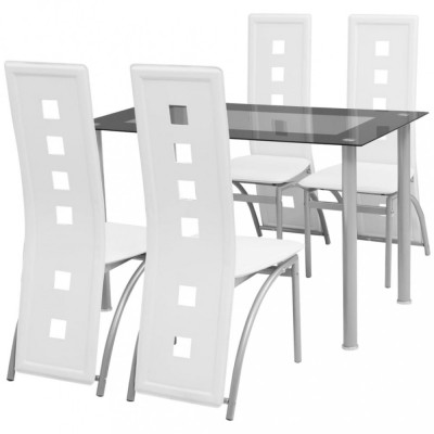vidaXL Set masă cu scaune, 5 piese, alb foto