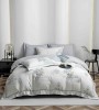 Lenjerie de lux pentru pat dublu,bumbac finet,6 piese,cearceaf cu elastic,alba gri,cu trandafiri-A1017, Jojo Home