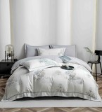 Cumpara ieftin Lenjerie de lux pentru pat dublu,bumbac finet,6 piese,cearceaf cu elastic,alba gri,cu trandafiri-A1017, Jojo Home
