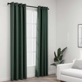 Draperii Opace Verde 140x245 cm, Aspect In, cu Ocheți, vidaXL - Set 2 Bucăți