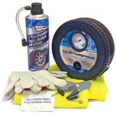 Kit reparatie pana roata Streetwize, Compresor aer 12V, Spray raparat pana 450ml, Vesta, Manusi, Servetele, Kft Auto