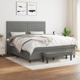 vidaXL Pat continental cu saltea, gri &icirc;nchis, 160x200 cm, țesătură