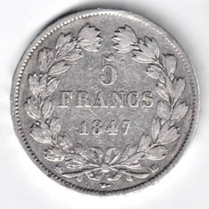 FRANTA 5 FRANCS FRANCI 1847 BB LOUIS PHILIPPE I ARGINT STARE FOARTE FOARTE BUNA