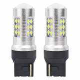 Becuri auto LED Canbus T20 7440 W21W White 12V 24V, 3030 24SMD, 5600K, 56x18 mm, set 2 buc, AMiO 01173, fara efect de palpaire