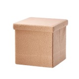 Cumpara ieftin Taburet pliabil cu spatiu depozitare textil buclat maro 38 x 38 x 38 cm
