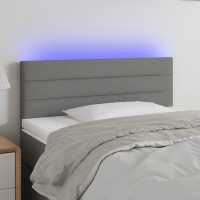 vidaXL Tăblie de pat cu LED, gri &amp;icirc;nchis, 90x5x78/88 cm, textil 3121735 foto