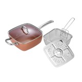 Set tigaie multifunctionala Oliver Voltz, suprafata non aderenta, 24x24x9.5 cm, 4.5litri, copper, friteuza