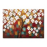Tablou Copacul vietii pictat manual living, Bucurie, 70x50cm ulei pe panza in relief efect 3D