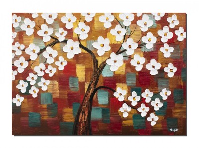 Tablou Copacul vietii pictat manual living, Bucurie, 70x50cm ulei pe panza in relief efect 3D foto