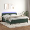 VidaXL Pat cu arcuri, saltea și LED, verde &icirc;nchis, 160x200 cm, catifea 3134294