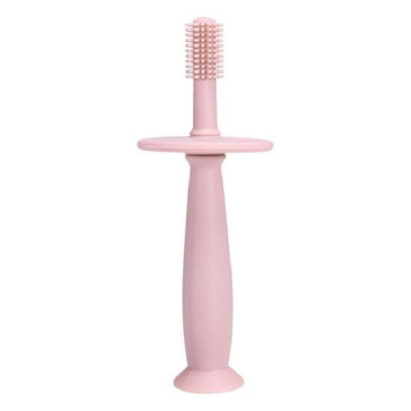 Periuta de Dinti din Silicon pentru Bebelusi, fara BPA, 360 Grade, Bariera Anti-Inghitire, Maner Ergonomic, 12.5 x 15 cm, Roz