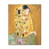 Tablou The Kiss, Sarutul pictat manual, 50x40cm ulei pe panza, reproducere Gustav Klimt, gata de expus pe perete