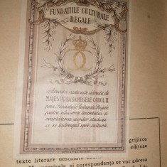 CARTE VECHE PAGINI DE CRITICA LITERARA -1934 FUNATIILE CULTURALE REGALE CAROL II