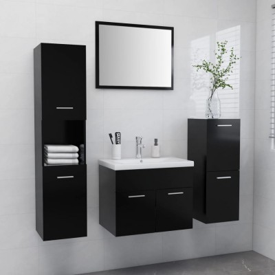 vidaXL Set de mobilier de baie, negru, lemn prelucrat foto