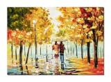 Cumpara ieftin Tablou stilizat pictat manual, Plimbare relaxanta prin parc, 70x50cm ulei pe panza