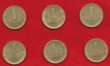 Lot 6 monede identice 1 dinar Petar II Yugoslavia 1938 aluminiu bronz