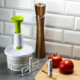 Tocator Legume Kinghoff cu Lame Inox &amp; Centrifuga Salata, 15x23cm, Multifunctional, Manual, Usor de Curatat