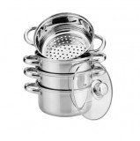 Set de gatit sub aburi din inox, 5 piese, 6.6 litri, capac sticla, inclusiv inductie, inox, Bohmann