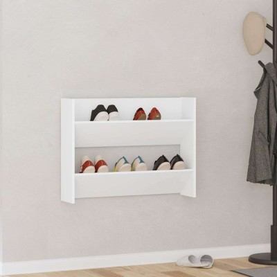 vidaXL Pantofar de perete, alb, 80x18x60 cm, lemn prelucrat foto
