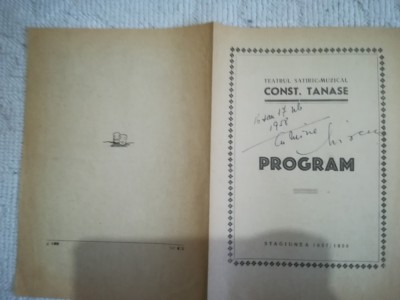 1957 - 1958 Program teatru CONSATNTIN TANASE Bucuesti NUNTA LA MANASTIRE foto