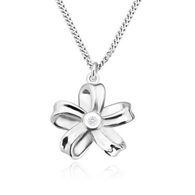 Colier din argint 925 - panglică lucioasă, floare cu cinci petale și diamant foto