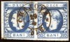 1869 , Lp 26 , Carol I cu favoriti 10 Bani albastru , pereche T3T4 - stampila timp CRAIOVA, Stampilat