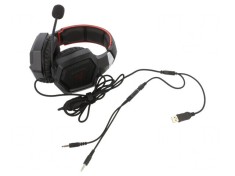 Căști cu Microfon Negru-Roșu Jack 3.5mm USB 2.2m