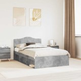 vidaXL Cadru de pat Gri Concret 135 x 190 cm Lemn de pin masiv 3412910