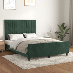 vidaXL Cadru de pat cu tăblie, verde &amp;icirc;nchis, 140x200 cm, catifea foto