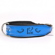 Zgardă din piele I love my dog,albastru -negru 4 cm x 45 - 52 cm