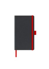 Agenda nedatata A5 Castelli, coperta rigida negru, elastic rosu, dictando ivory