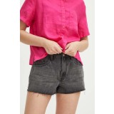 Medicine pantaloni scurti din bumbac femei, culoarea gri, neted, medium waist