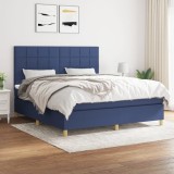 VidaXL Pat box spring cu saltea, albastru, 180x200 cm, material textil