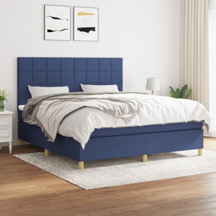 vidaXL Pat box spring cu saltea, albastru, 180x200 cm, material textil 3142359