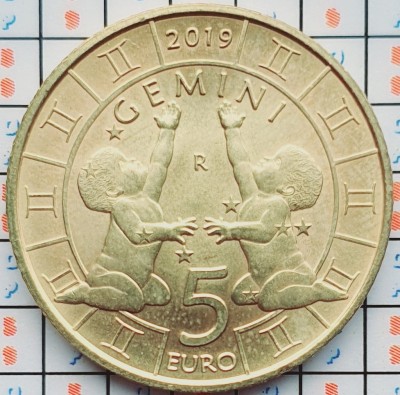 San Marino 5 Euro (Gemini) 2019 UNC - tiraj 16.000 - km 583 - A039 foto