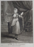 FILLE DE L &Aacute;RGENTIERE - ISLE DE L &#039;ARCHIPEL , GRAVURA ORIGINALA PE METAL de G. SCOTIN , 1714