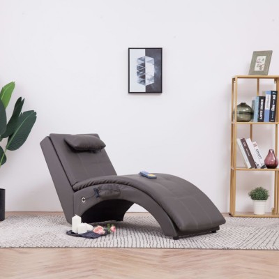 vidaXL Șezlong de masaj cu pernă, gri, piele artificială 281348 foto