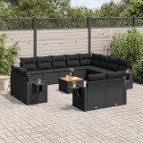 VidaXL Set mobilier de grădină cu perne, 13 piese, negru, poliratan