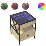Cumpara ieftin Noptiera cu LED infinity, stejar sonoma, 40x40x51 cm