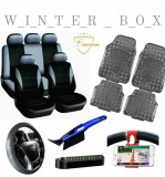 WINTER BOX &ndash; GRI Huse scaune+covorase+husa volan+suport numar tel+magnet tel+racleta zapada