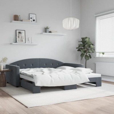 vidaXL Pat de zi cu extensie, gri &amp;icirc;nchis, 100x200 cm, catifea 3197309 foto