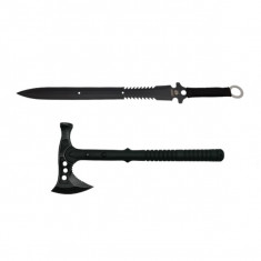 Set topor si sabie de vanatoare, IdeallStore®, negru, 39 cm, teaca inclusa