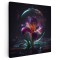 Tablou floare iris in bula de apa violet, negru 1647 Tablou canvas pe panza CU RAMA 80x80 cm