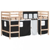 Cumpara ieftin Pat etajat de copii perdele, alb/negru 90x190 cm lemn masiv pin