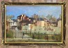 Toader Schipor 1965 Tablou Peisaj din Iași intersecție Str Iacob cu Str Dimitrov pictura ulei inramat 46x65 cm, Peisaje, Realism