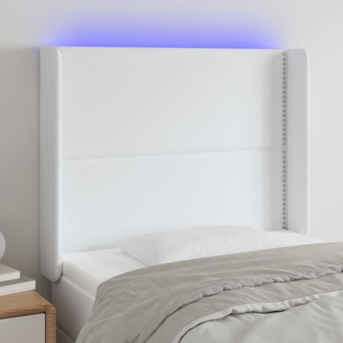 Gossi tablie de pat cu led, alb, 83x16x118/128 cm, piele ecologica
