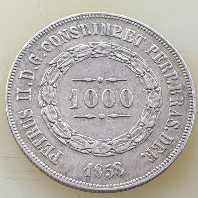 Brazilia 1000 reis 1858 argint Pedro II foto